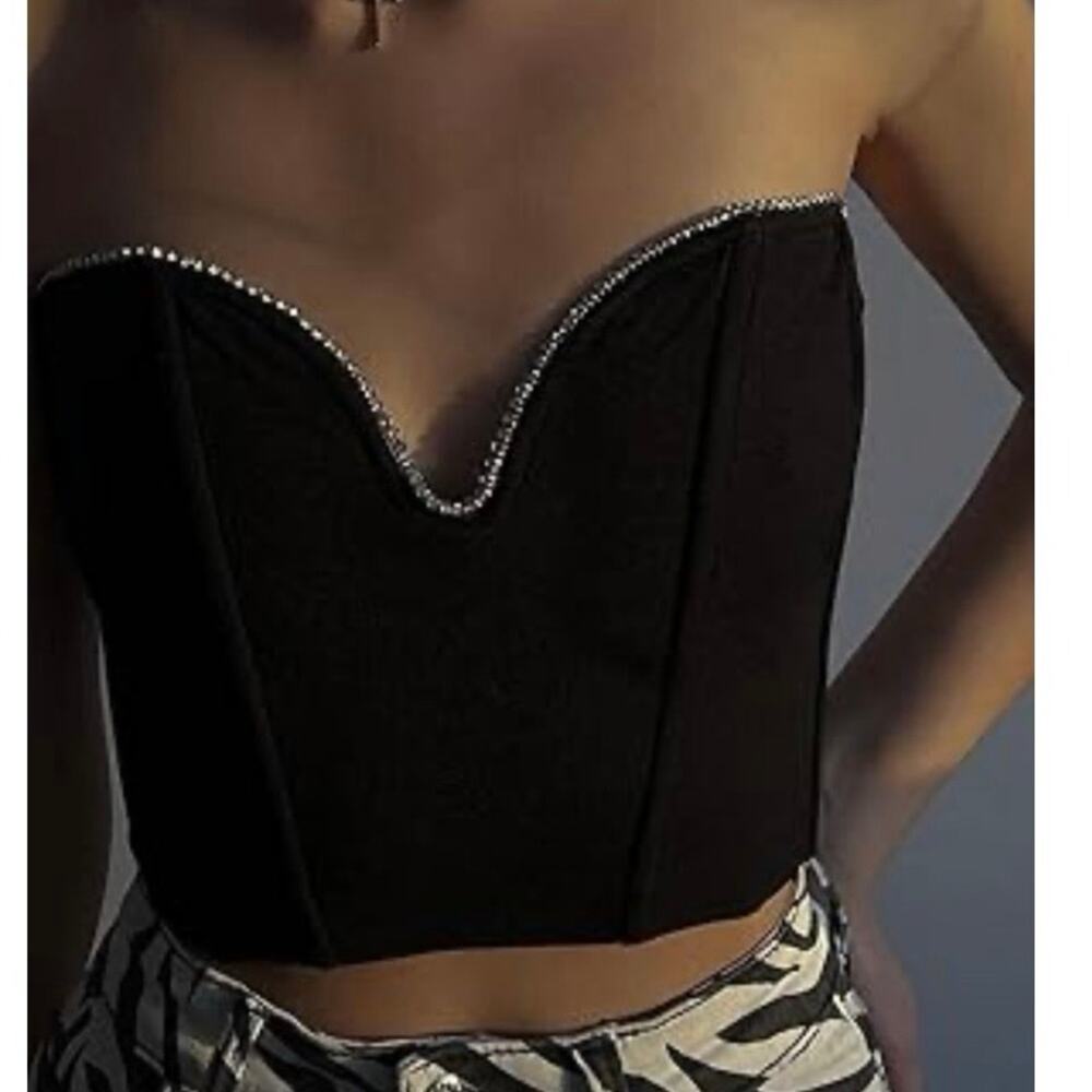 ZARA Black Embellished Bustier Corset Crop Top Bloggers‎ Favorite Size Large